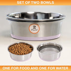 Neater Pet Brands Stainless Steel Dog Bowls with Non-Slip Rubber Bottom – 2 Cup (16 oz), Pink - Set of 2 Heavy Duty Metal Dog Bowls, Dishwasher Safe, Food or Water Bowl, Ideal for Small Dogs & Cats