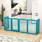 Freestanding Pet Gate with Door, Tall Dog Gate for House, Extra Wide, Pet Puppy Safety Fence, Support Feet Included, 120 Inch Wide, 6 Panels 32" Tall, Blue