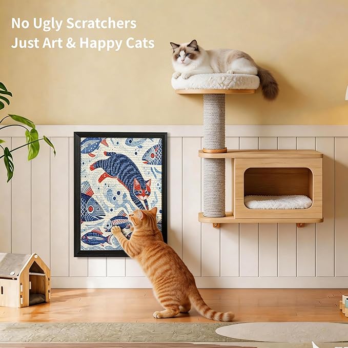 Yoeon Pets Art Cat Scratcher, Wall Mounted Sisal Cat Scratcher for Indoor Cats 17.01x13.1x1.18 Inches, Furniture Protector, Easy Install No Residue, Decorative Cat Wall