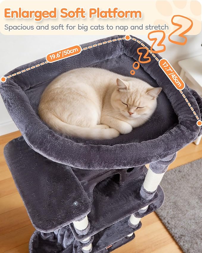 Taoqimiao 73 Inch Cat Tree XXL, Cat Tower for Indoor Cats, Large Cat Tree for Big Cats, Enlarged Platform, 2 Spacious Cat Condos, 9 Scratching Posts, 2 Cozy Baskets, F30G Smoky Gray