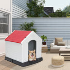 ZENY Plastic Dog House - Waterproof Dog Kennel with Air Vents and Elevated Floor All Weather Indoor Outdoor Insulated Doghouse Puppy Shelter, Easy to Assemble (Red, 28inch)