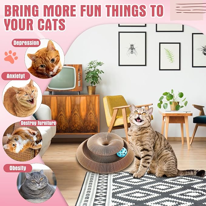 Soulchen 2 Pcs Magic Organ Cat Scratching Board, Combinable Cats Toy for Adult Pets, Interactive Cardboard Kitten Scratcher with Bell Ball, Durable Foldable Accordion Scratch Pad(Heart)