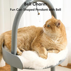 Modern Cat Tree, Wood Cat Tower with Steel Frame, Scratching Posts, Cat Capsule, Plush Mat, Bell Dangling Toy, Aesthetic Minimalist Heavy-Duty Cat Climbing Tree for Large Indoor Adult Cats-Grey