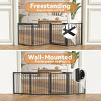 Full Metal Freestanding Dog Gate with Door, 24'' Height Foldable Pet Dog Fence for Indoor & Outdoor, 4 Panels Extra Wide Free Standing SmallDog Gates for Doorways,House,Stairs,Porch,Deck,Yard
