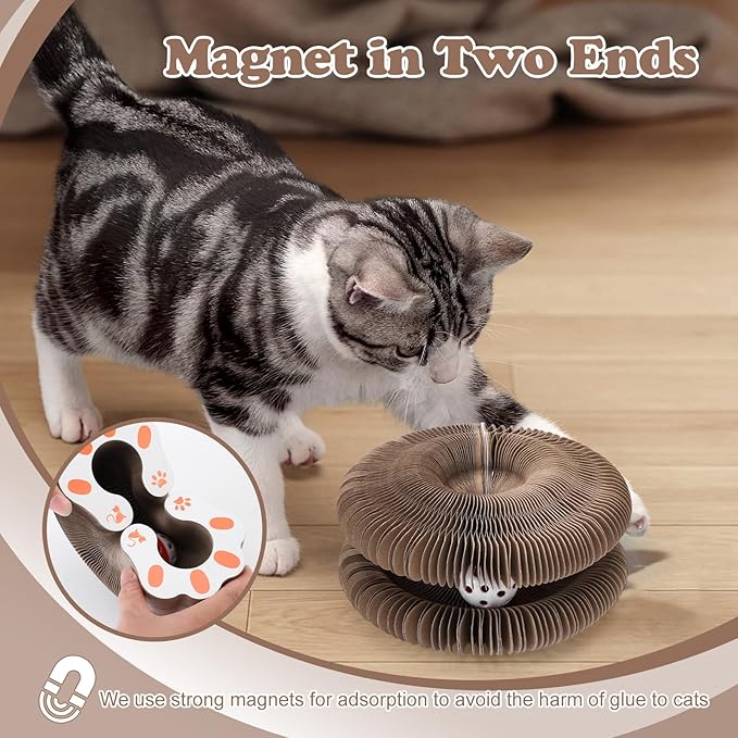 Magic Organ Cat Scratcher Board, Foldable Cat Toy with Bell Cat Grinding Claw, Interactive Cat Scratcher Pad Toy for Indoor Cats