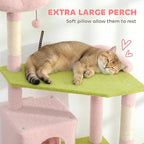 74" Tall Cat Tree Multi-Level Cat Tower for Indoor Cats with Cat Condo, Hanging Basket, Sisal Scratching Posts, Plush Balls and Hammock for Small Large Cats (Pink)