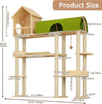 Wood Cat Tree Tower for Automatic Litter Box, 60.2'' Tall Cats Tree with Cat Tunnel, Cat Tower for Indoor Cats Large Adult, 4-Level Solid Wood Cats Furniture with 18Pcs Scratching Post, House