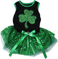 Petitebella Green Sequins Clover Puppy Dog Dress (Black/Green Sequins, X-Large)