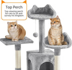 Yaheetech XL Cat Tree, 72in Multi-Level Cat Tower with 2 Cozy Caves, 3 Soft Perches, Scratching Posts, Board, and Dangling Ball, Pet Furniture Play House for Kittens/Cats, Light Gray