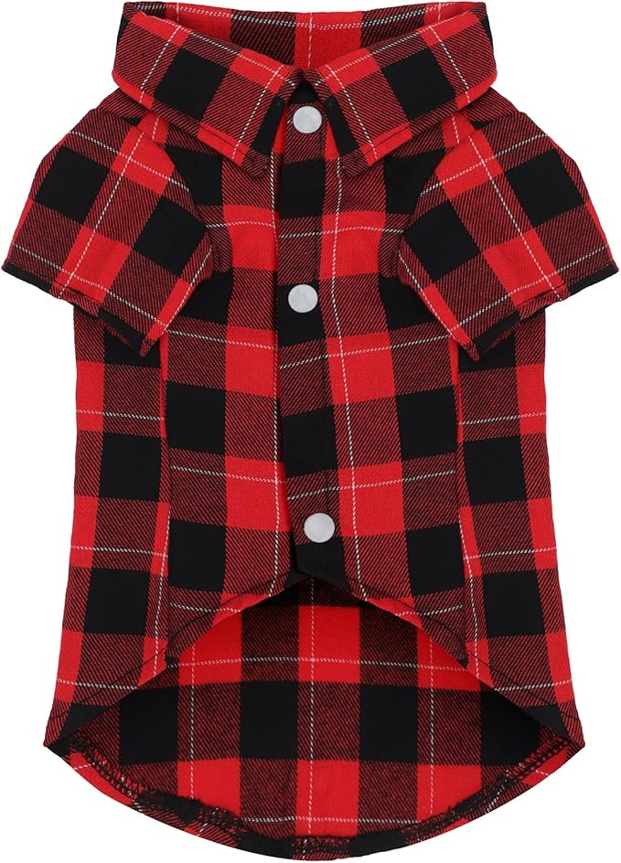 Paiaite Plaid Dog Shirt: Classic Checkered Style in Pure Cotton for Large, Medium, and Small Breeds, Comfort, Breathability, and Elegance. Perfect for Everyday Wear, and Photoshoots Red S