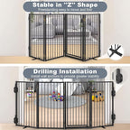 Metal Freestanding Dog Gates with Door for Outdoor Indoor,160'' Extra Wide 36'' Tall Free Standing Dog Gate for Doorways,Large Openings,Deck,Yard,Porch,Foldable Pet Fence(Black,8 Panels)