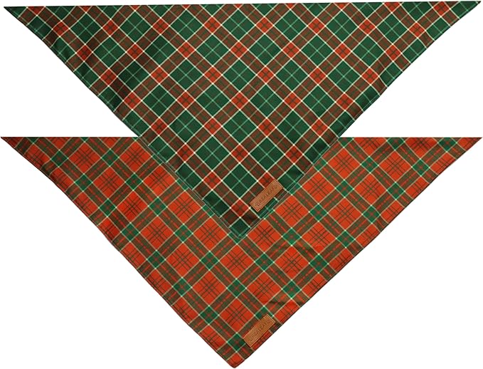 Realeaf Christmas Dog Bandanas 2 Packs, Reversible Red Green Plaid Dog Scarf, Xmas Pet Bandana for Boy and Girl, Premium Durable Fabric, Holiday Check Bandana for Medium and Large Dogs Pets (Large)