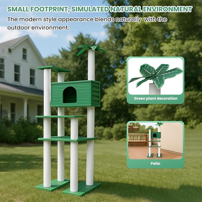 70 Inches Tall Outdoor Weatherproof Cat Tree Tower, Multi-Level, Large Cat Condo with PVC Board and Cat Scratching Posts, for Outside and Indoor