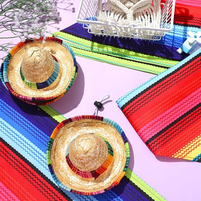 8 Pcs Mexican Dog Costume Sombrero Mexican Hats Dog Sombrero Hats and Colorful Stripe Dog Bandana Pet Triangle Bib Pet Scarf for Fiesta Cinco de Mayo Pets Accessories