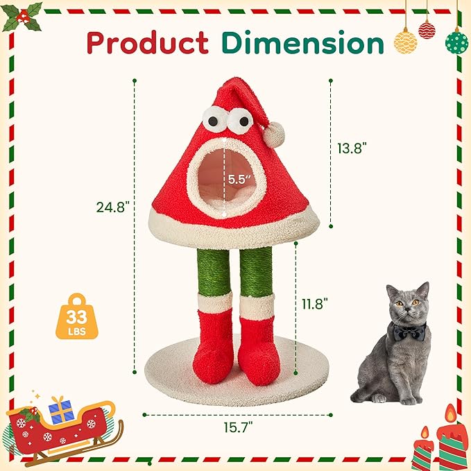 Cat Tree Tower for Indoor Cats, Multi-Functional Cute Cat Tree with Scratching Posts and Cozy Cat Bed, Small to Large Cat Tower, Red