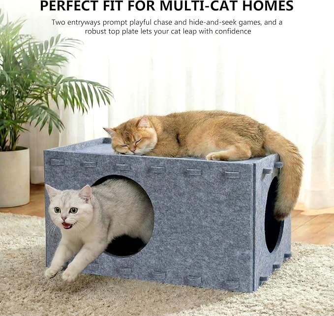 Cat Bed for Indoor Cats, Cat House for Large & Multiple Cats, Foldable Cat Bed Cave, Peekaboo Cat Hideaway, 23.6x15.8x11.8 inch, Medium Gray