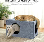 Cat House for Indoor Cats, Scratch Resistance Cat Cave Bed, Felt Peekaboo Cat Hideaway for Large & Multiple Cats Up to 22Lbs, Gray