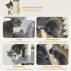 PawHut Flower Cat Tree, 69" Large Cat Tower for Indoor Kittens with 2 Spacious Condos, Sisal Scratching Posts, 2 Hanging Balls, Perches, Ramp, Bed, Dark Gray