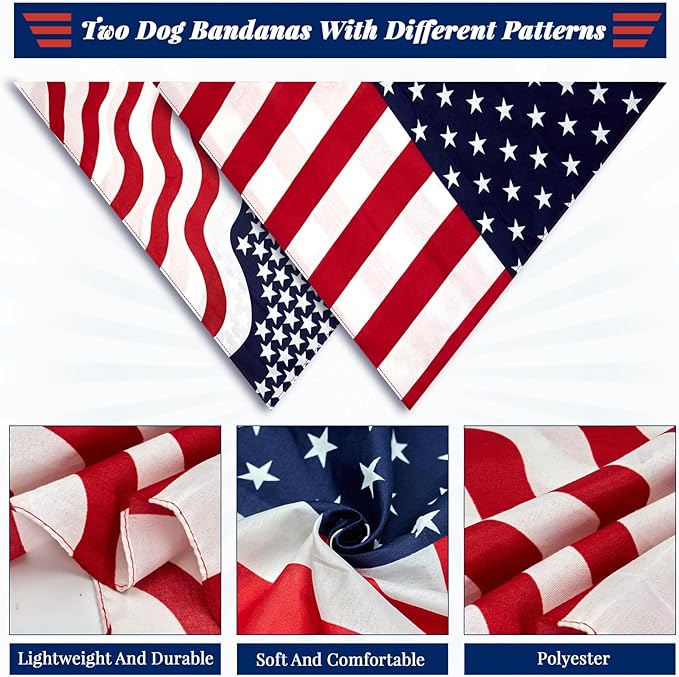 GOLD HONEY 2PCS American Flag Dog Bandanas Reversible in Box, Patriotic Dog Scarves for Large Dogs, 4th of July Memorial Day Pet Scarf, USA Flag Bandana Pet Accessories
