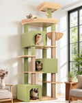 Globlazer Extra Large Catus Cat Tree Tower for Indoor Cats Large Adult, 80in Tall Heavy Duty Cat Tree with 3 Spacious Cat Condos, Oversized Fan-Shaped Perch, 6 Sisal Scratching Posts, S80, Green