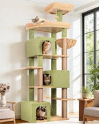 Globlazer Extra Large Catus Cat Tree Tower for Indoor Cats Large Adult, 80in Tall Heavy Duty Cat Tree with 3 Spacious Cat Condos, Oversized Fan-Shaped Perch, 6 Sisal Scratching Posts, S80, Green