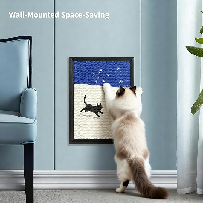 Art Cat Scratcher, Wall Mounted Sisal Cat Scratcher for Indoor Cats 17.01x13.1x1.18 Inches, Furniture Protector, Cat Scratch Rug, Decorative Cat Wall,Easy Install,No Drilling