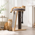 Modern Cat Tree Small Tower with Scratching Post for Indoor, Solid Wood Multifunctional Corner Cat Tree Tower with Bed, Dangling Ball,Interactive Rope, Scratching Board