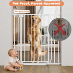 40" Extra Tall Baby Gate for Stairs, Auto Close Stroller Friendly Dog Gate Indoor for Doorways, Pressure Mounted 29"-40" Wide Baby Gate, Easy Walk Through Gate for Children & Pets, White