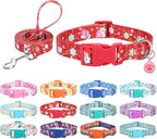 Dog Collar with Leash Airtag Holder Case Set - Dog Collars for Male Female Boy Girl Puppy X-Small Small Medium Large Dogs Walking Running Training - Red Daisy/XS