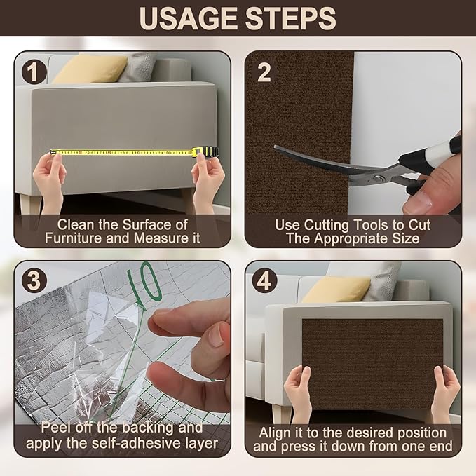 Cat Scratch Couch Furniture Protector, Self-Adhesive & Cuttable Furniture Scratch Protector Pad, Wear-Resistant Wall & Sofa Guard, Multi-Functional Cat Scratcher Brown