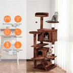 LEMY 54 Inch Cat Tree,Multi-Level Cat Tower Condo for Indoor Kittens,Brown Cat House with Sisal-Covered Scratching Post for Cats to Play and Sleep