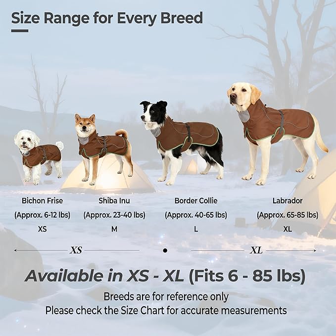 Softshell Dog Winter Vest, Fleece Lined Water-Repellent Jacket with Fur-Safe Buckle (No Hook & Loop) for Hiking, Adjustable Reflective Winter Coat for Active Dogs (Brown, Large)