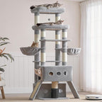 Hey-brother Cat Tree Tower, 71.5 Inches Scratching Posts with Extra Large Platform, 2 Cozy Condos, 2 Hammocks and Scratch Boards, Multi-Level House for Multiple Indoor Cats, Smoky Gray MPJ085W