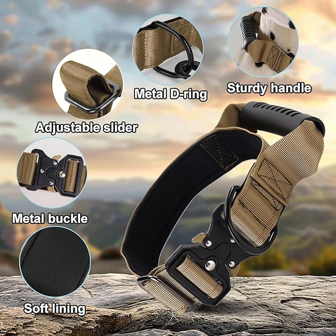 JSXD Tactical Dog Collar, 1.5 Inch Wide, Heavy Duty Military Training Collar with Handle, Metal Quick Release Buckle, 1000D Nylon, for Medium Large Dogs