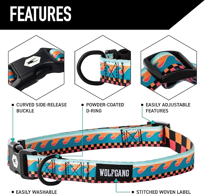 Wolfgang Heavy Duty, Adjustable Dog Collar with Quick Release Nylon Buckle for Walking & Training, BuenaOnda Print, Small