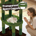 72in Cactus Cat Tree Tower – Transparent Capsule, Sisal Scratching Posts & Plush Perches | Multi-Level Adventure Center for Kittens & Large Cats, Sturdy & Stylish Home Decor (Green)
