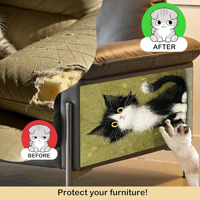 Nuxovilar Cat Wall Scratcher 15.3x23.6 Inches Polyester Synthetic Fiber, Tuxedo Kitten Print, wall scratchers for Indoor Cats, cat Scratching mat, Home Decor, Bedroom, Office (2pcs)