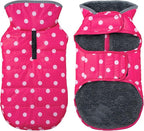 Dog Winter Coat, Waterproof Dog Jacket with Leash Hole, Reflective Adjustable Pet Snow Vest, Warm Fleece Sweater for Small Medium Large Dogs - Pink Polka Dot, 3XL