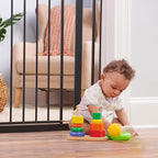 Regalo Safety 37" Extra Tall Baby Gate for Doorways & Bottom of Stairs, Wood Accent Pressure Mounted Gate with Door for Babies, Toddlers & Pets, Tested & Safe for 30 Years, American Designed and Owned