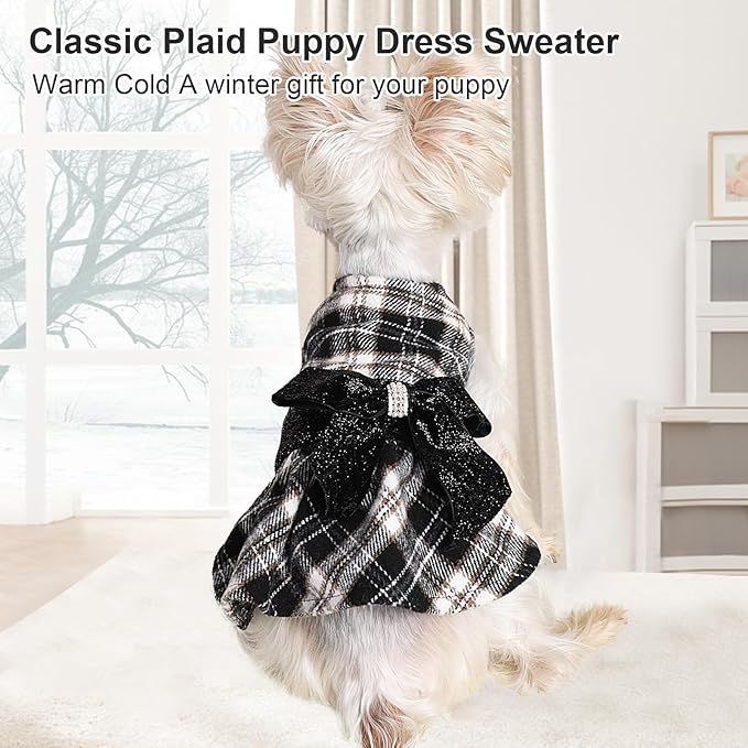Dog Sweaters Dog Clothes for Small Dogs Boy Girl Fall Puppy Dress Warm Fleece Chihuahua Yorkie Teacup Doggie Sweaters Dresses Doggy Sweater for Small Dogs Girl Cat Outfit (Black, XX-Small)