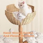 Easyego Modern Cat Tree, 43.3" Aesthetic Wood Cat Tree Tower for Large Cats, Luxury Cat Condo with Scratching Posts and Flower Platforms, Cat Furniture, Bullet Gray