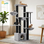 PETEPELA 67" XXL Cat Tree for Large Cats up to 25 lbs, Heavy Duty Cat Tower w/13 Extra-Thick Sisal Scratching Posts [φ4.3”], Cat Furniture with Metal Frame Hammock & XL Condo for Maine Coon, Black