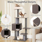 PETSITE 59.5 Inches Modern Cat Tree, Multi-Level Cat Tower with Scratching Posts, Large Condo with Removable Pad, Cushioned Soft Top Perch, and Interactive Dangling Ball (Grey)