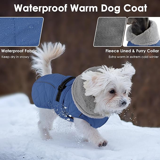Dog Coat, Waterproof Dog Winter Jacket with Adjustable Buckle, Reflective Turtleneck Pet Snow Vest Warm Fleece Sweater for Small Medium Large Dogs - Blue, 2XL