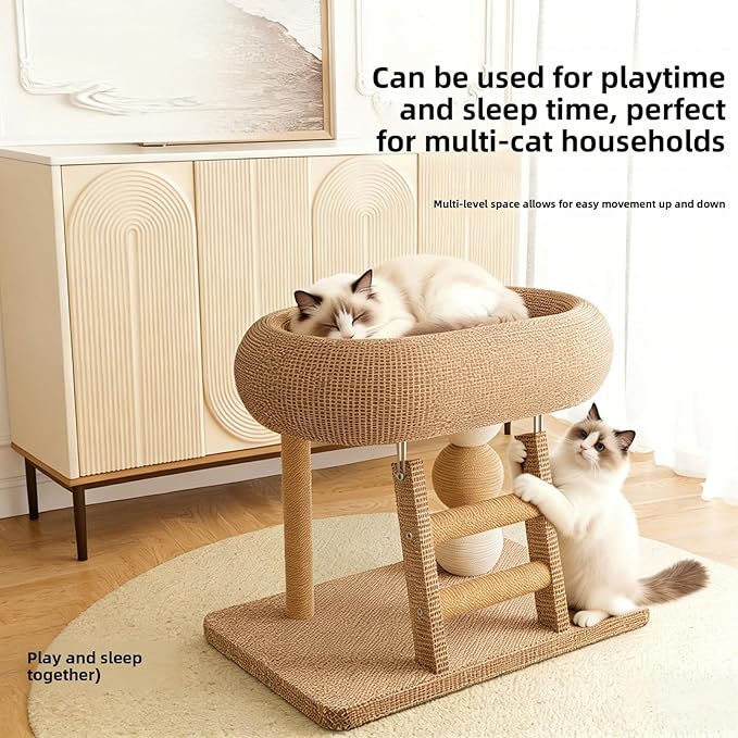 Cat Tree Tower, Multi Functional Climbing Frame with Scratching Post and Cozy Bed, Multi Level Climbing Activity Center for Indoor Cats to Play and Rest, Compact Design for