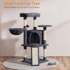 Yaheetech 42in Cat Tree Tower for Indoor Cats, Kitten House with Large Perch & Scratching Posts & Cozy Condo & Scratching Ramp, Pet Furniture Activity Center, Dark Gray