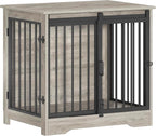 27.2" Dog Crate Furniture with Barn Door, Heavy Duty Dog Kennel Indoor with 2 Doors, Wooden Pet Cage End Table for Small Medium Dogs up to 22 lb, Anti-Chew Anti-Escape, Greige DFC84305B