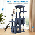 Garvee 61" Multi-Level Cat Tree for Indoor Cats, Heavy-Duty Tower for Large Adult & Maine Coon Cats with Extra-Large Perch, 2 Spacious Condos, Natural Sisal Scratch Posts & Play Toys – Blue