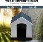 Dog House, Dog House Large Dog Crates 39 Inch High Plastic Dog House Kennels for Small Medium Large Dog with Air Vents and Elevated Floor Outdoor,Indoor, Blue