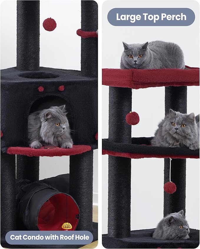 Heavy Duty Cat Tree for Large Cats Adult - 60 Inch XXL Sturdy Cat Tower Condo with Extra Wide Scratching Posts (φ4.4in) Big Cat House Hammock Perch - Indoor Wood Modern Multi Level Corner Cat Bed